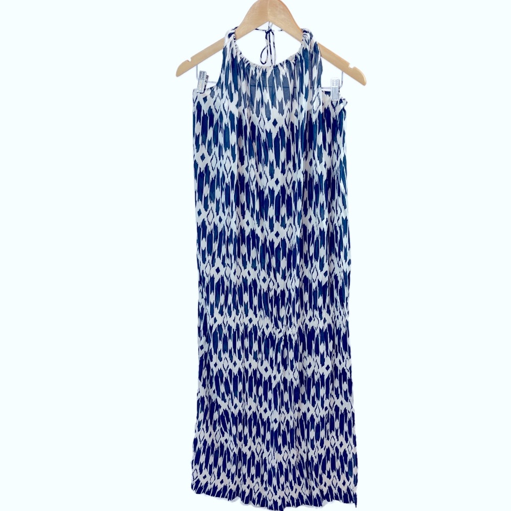Blue & White Ikat Halter Maxi Dress